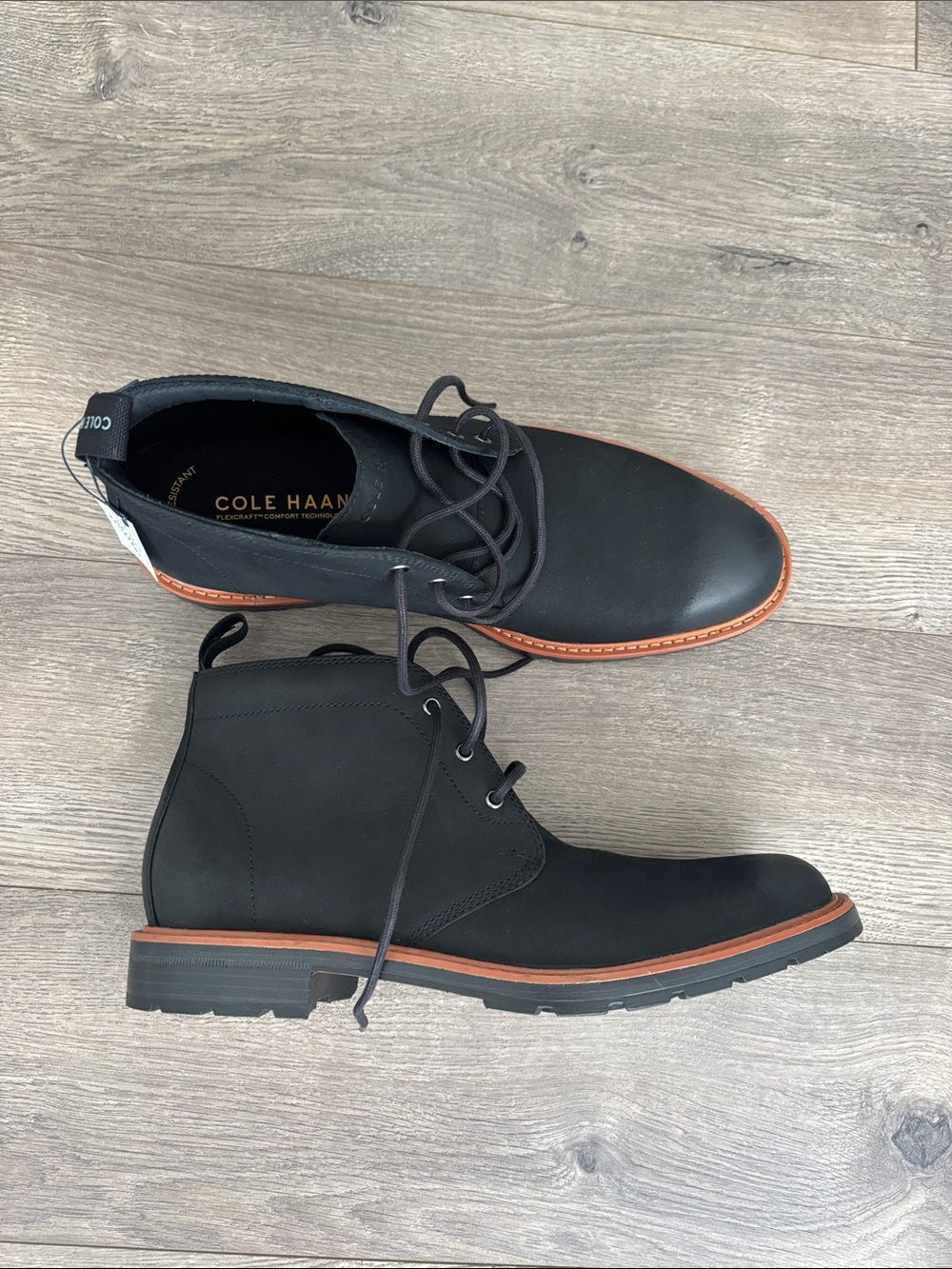 Cole Haan Black Leather Chukka Boots with Tan Welt